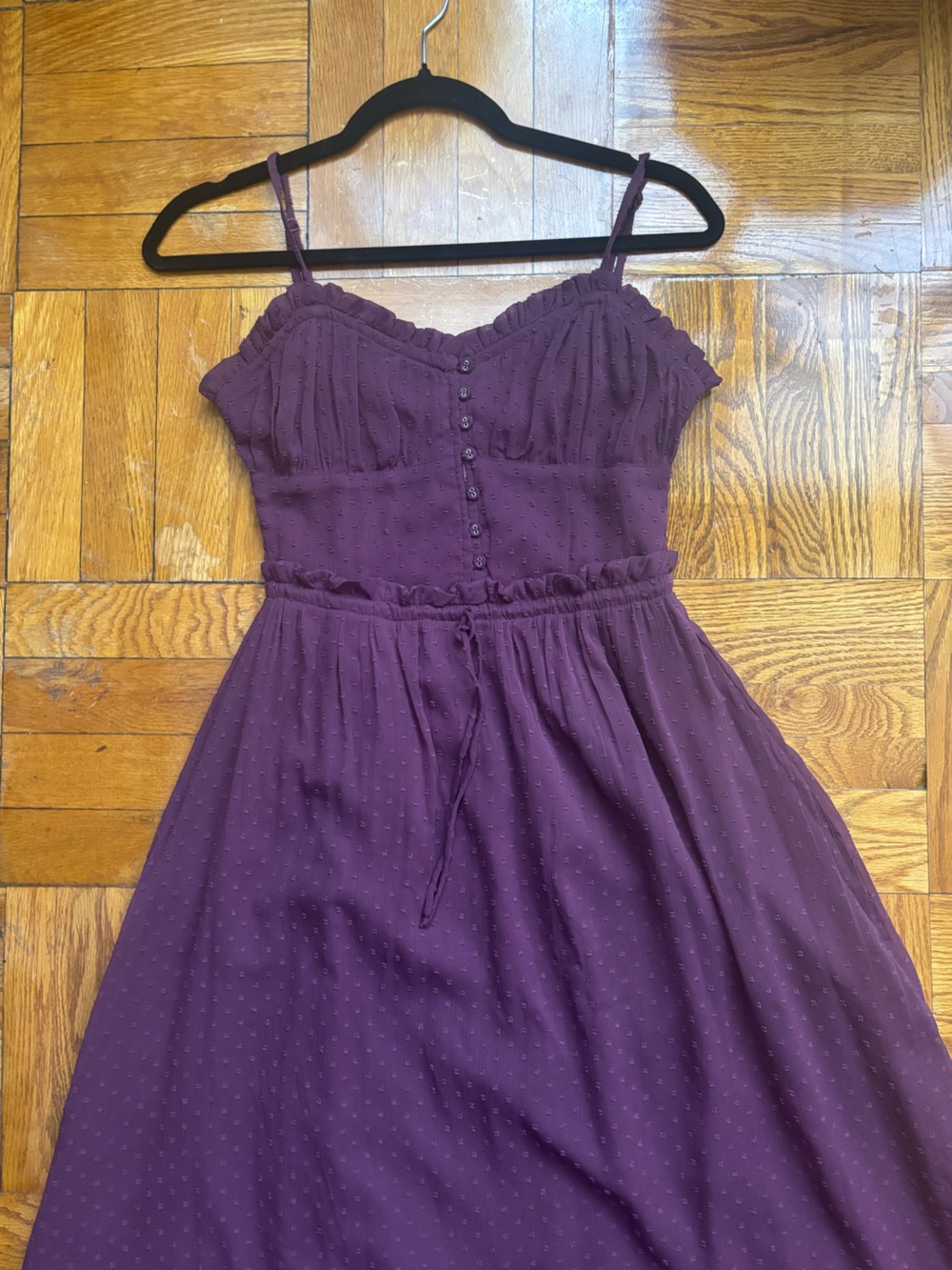 Patrons of Peace Plum Purple Swiss Dot Tiered Maxi Dress XS